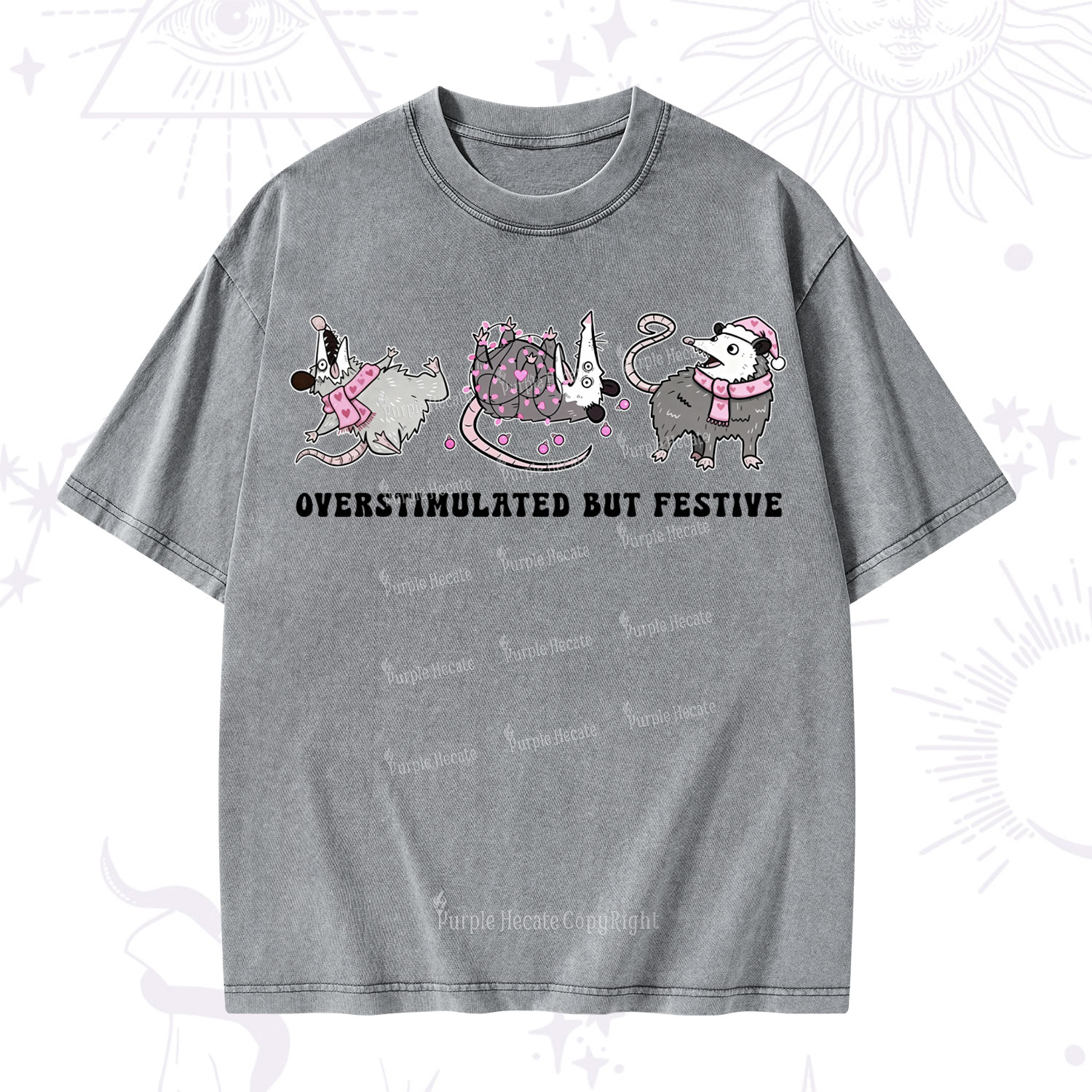 Purplehecate Overstimulated But Festive Possum Valentine Washed T-Shirt