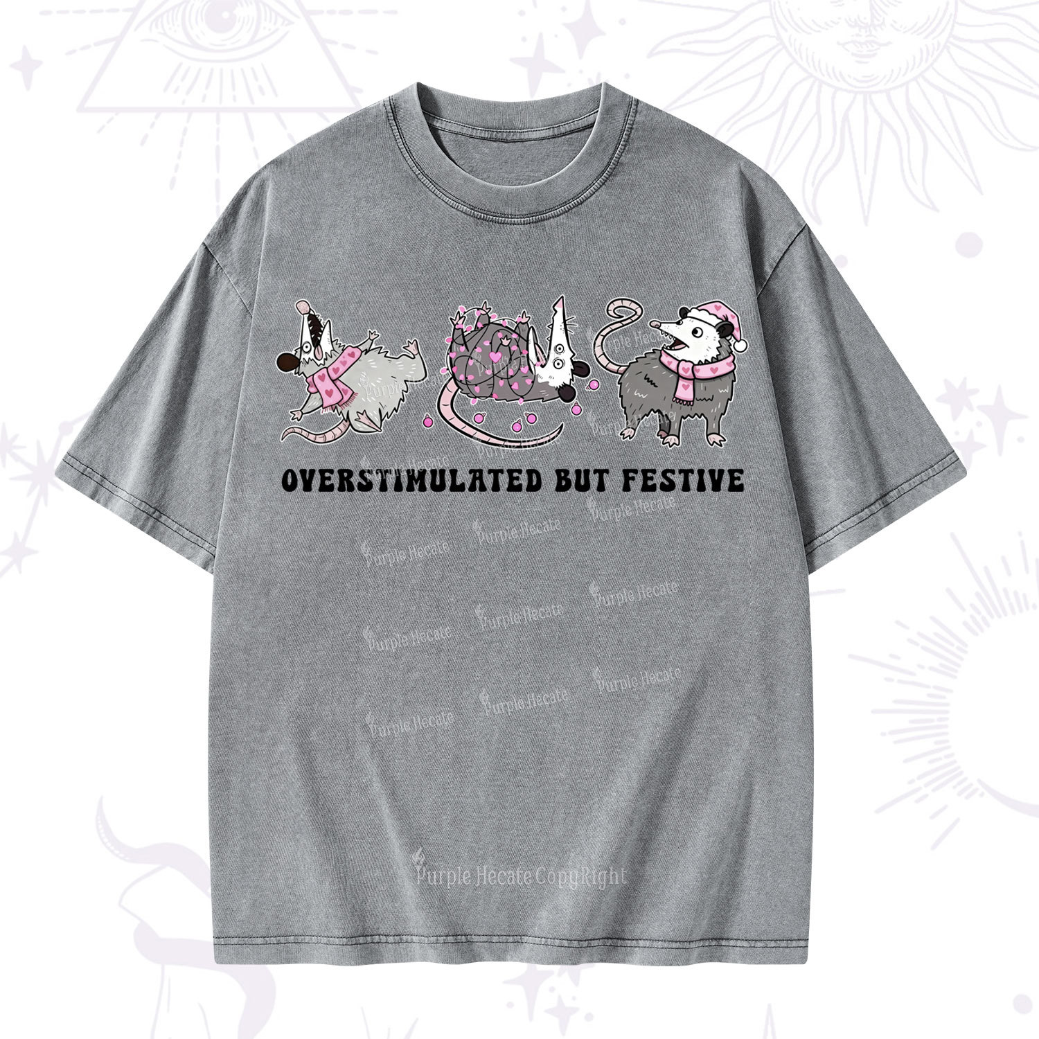 Purplehecate Overstimulated But Festive Possum Valentine Washed T-Shirt