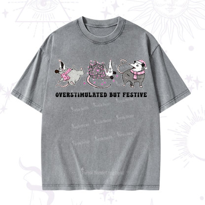 Purplehecate Overstimulated But Festive Possum Valentine Washed T-Shirt