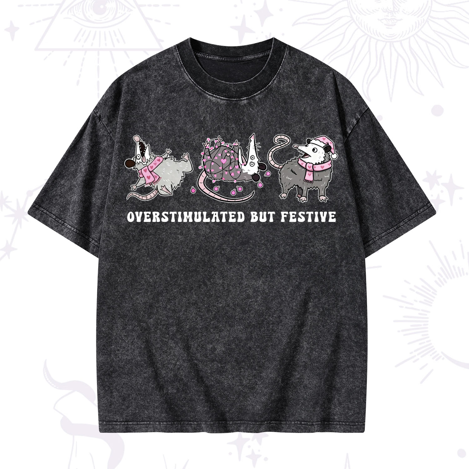 Purplehecate Overstimulated But Festive Possum Valentine Washed T-Shirt