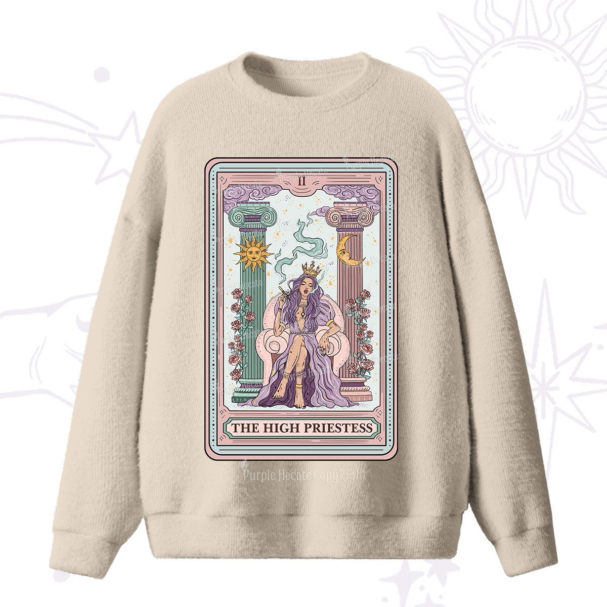 Purplehecate The High Priestess Tarot Card Fuzzy Sweater