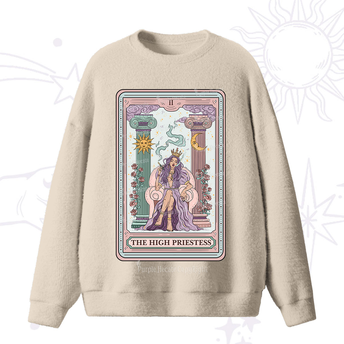 Purplehecate The High Priestess Tarot Card Fuzzy Sweater