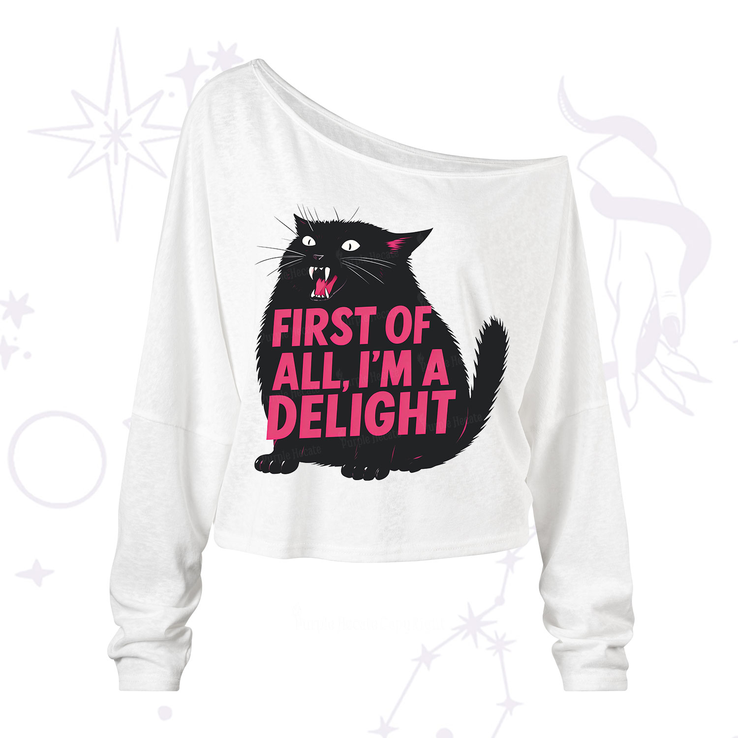 Purplehecate First Of All I'm A Delight Cat One Shoulder Long Sleeve Shirt