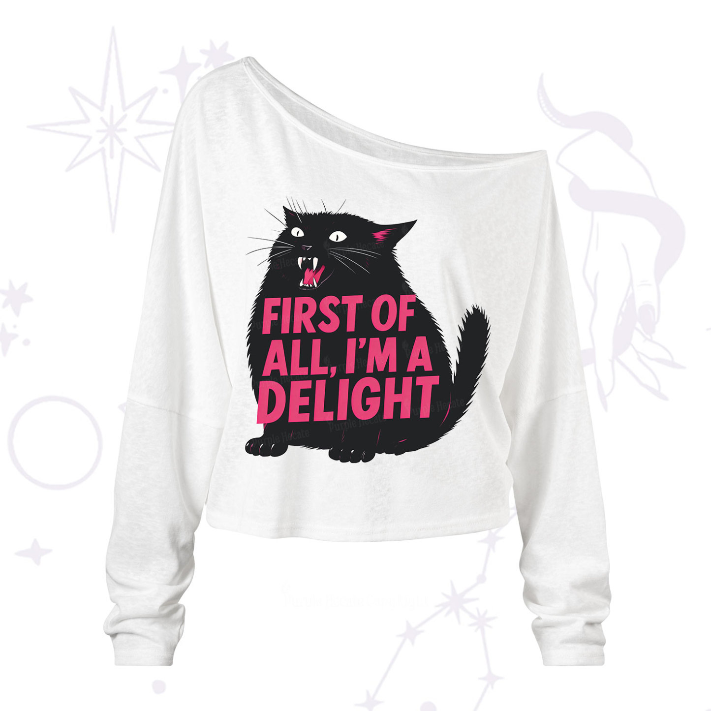 Purplehecate First Of All I'm A Delight Cat One Shoulder Long Sleeve Shirt