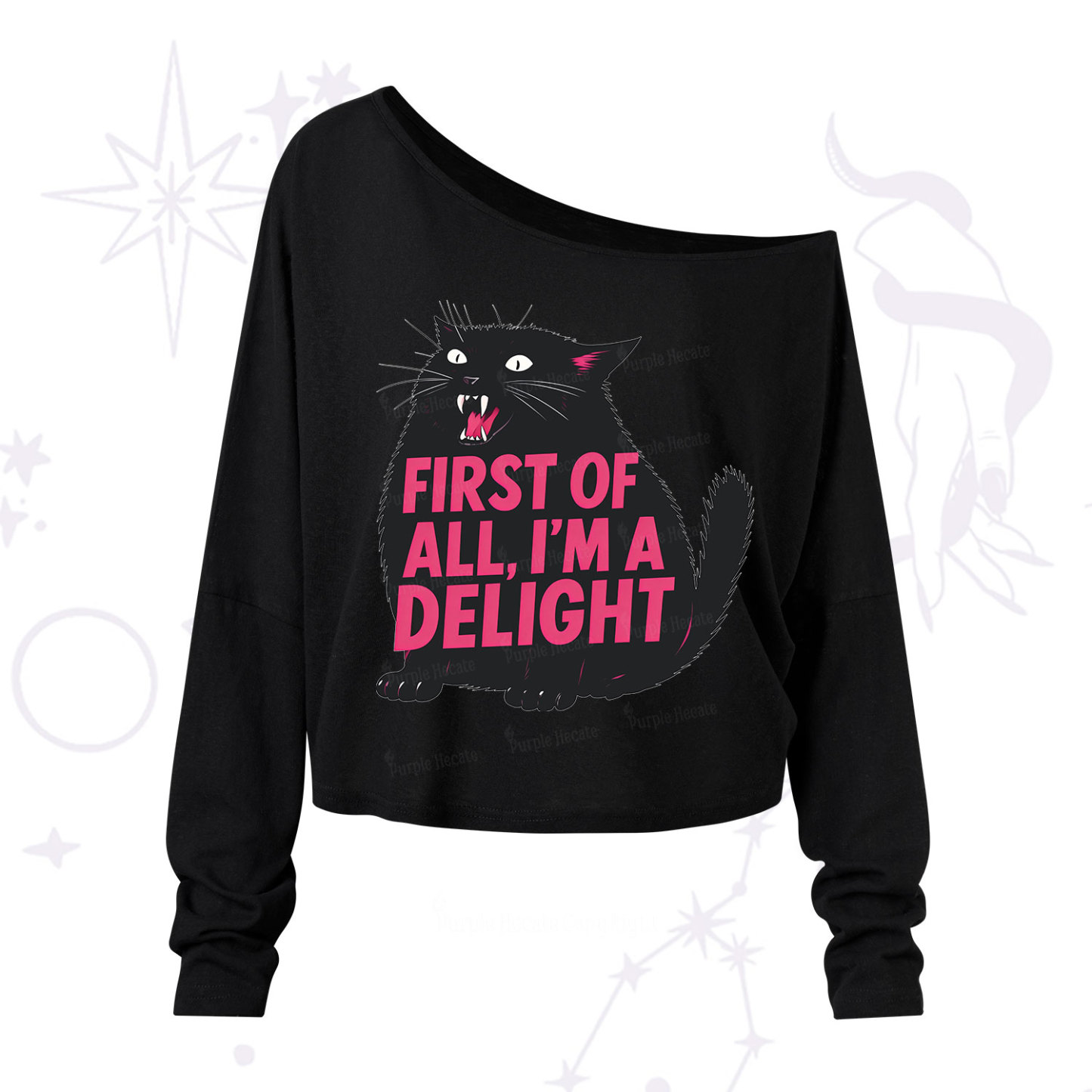 Purplehecate First Of All I'm A Delight Cat One Shoulder Long Sleeve S