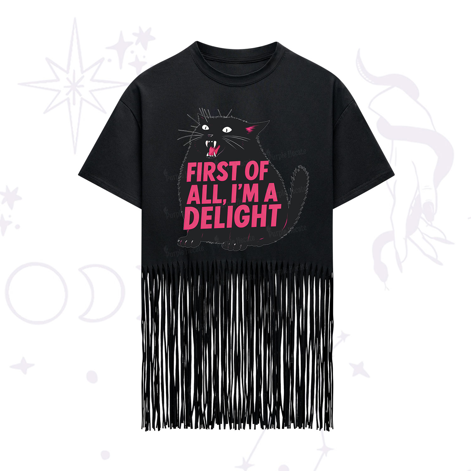 Purplehecate First Of All I'm A Delight Cat Fringe Hem T-Shirt