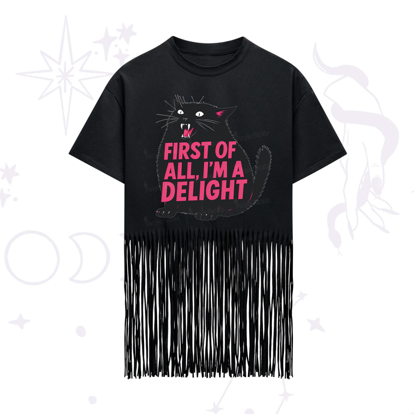 Purplehecate First Of All I'm A Delight Cat Fringe Hem T-Shirt