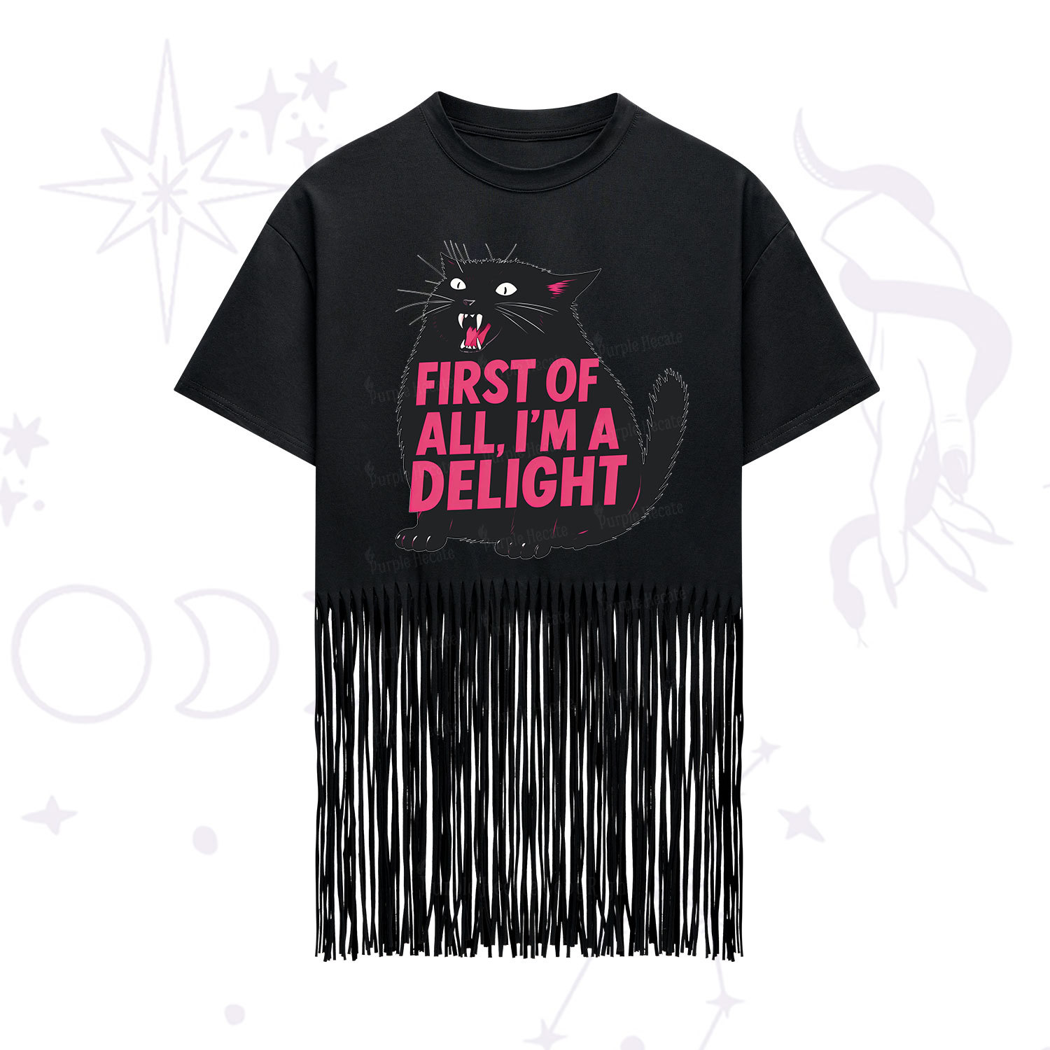 Purplehecate First Of All I'm A Delight Cat Fringe Hem T-Shirt