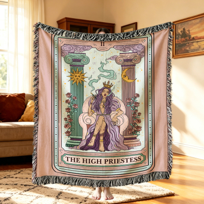 Purplehecate The High Priestess Tarot Card Woven Tapestry Blanket