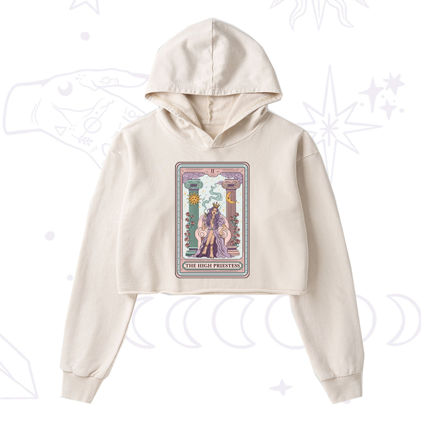 Purplehecate The High Priestess Tarot Card Washed Cropped Hoodie