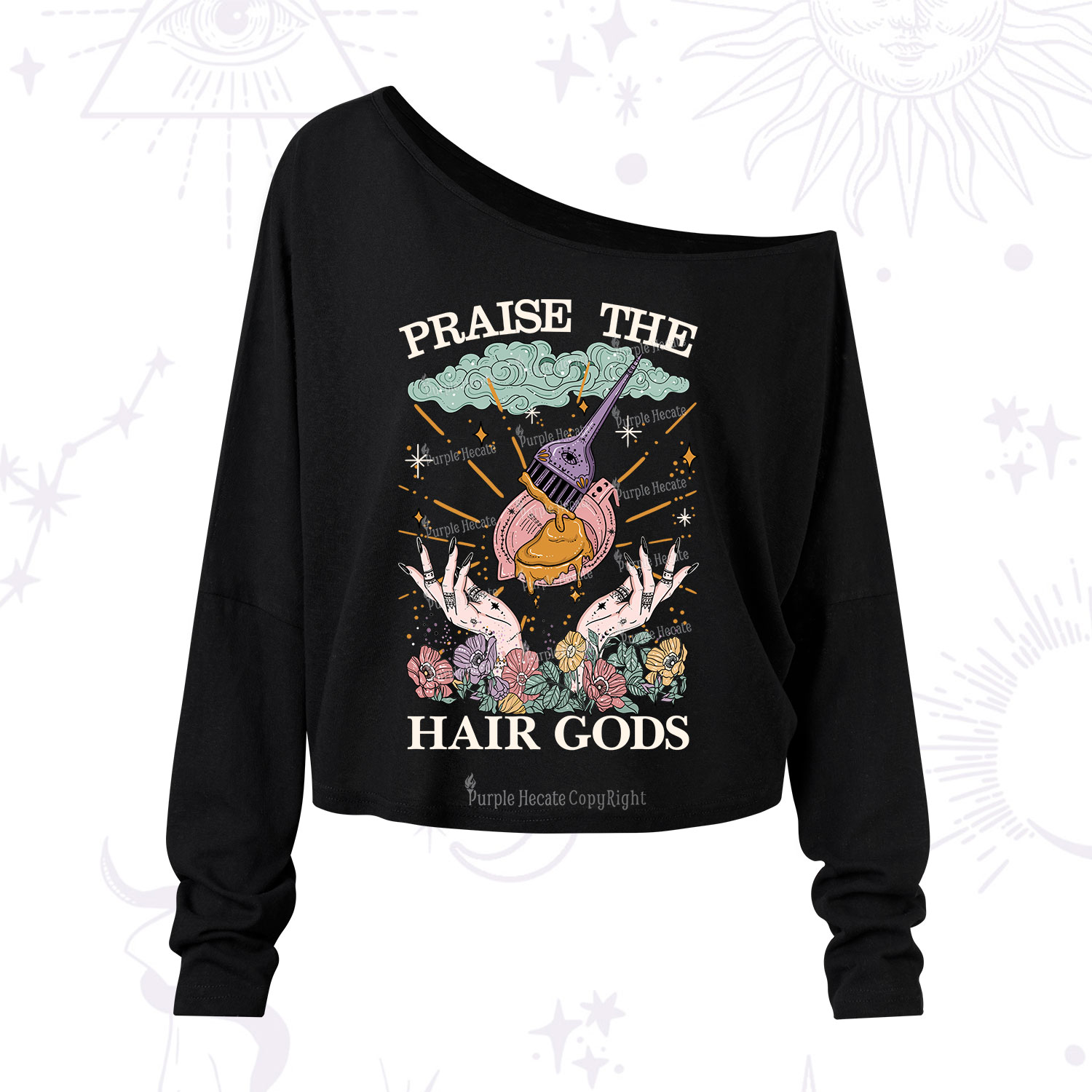 Purplehecate Praise The Hair Gods One Shoulder Long Sleeve Shirt