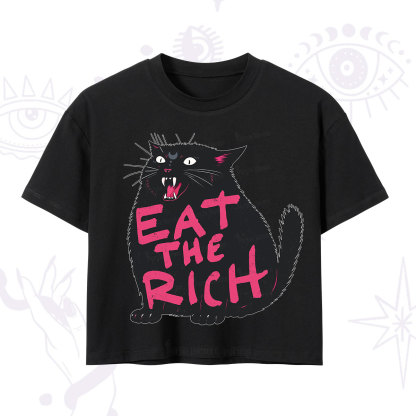Purplehecate Eat The Rich Cat Crop T-Shirt