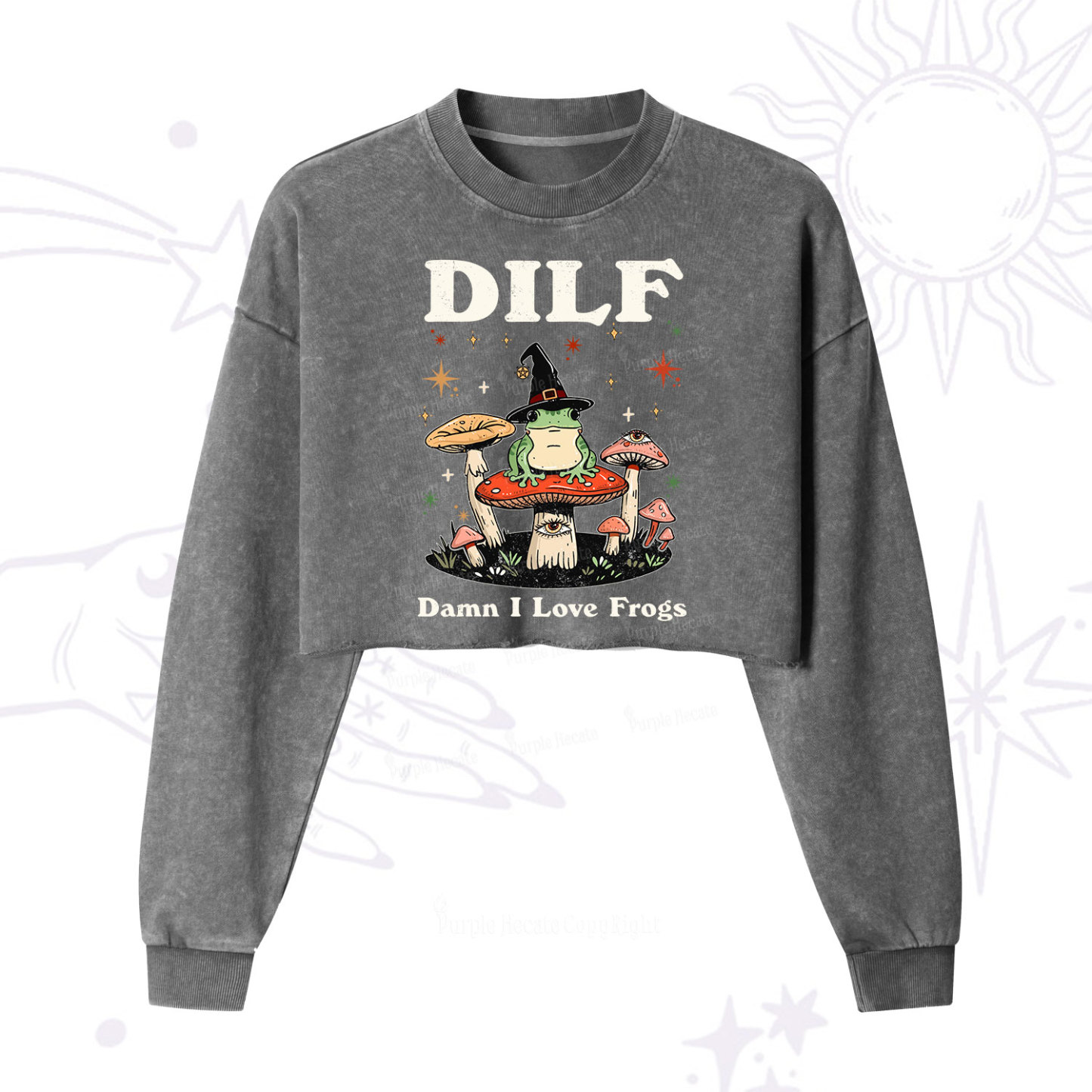 Purplehecate Dilf Damn I Love Frogs Cropped Washed Sweatshirt