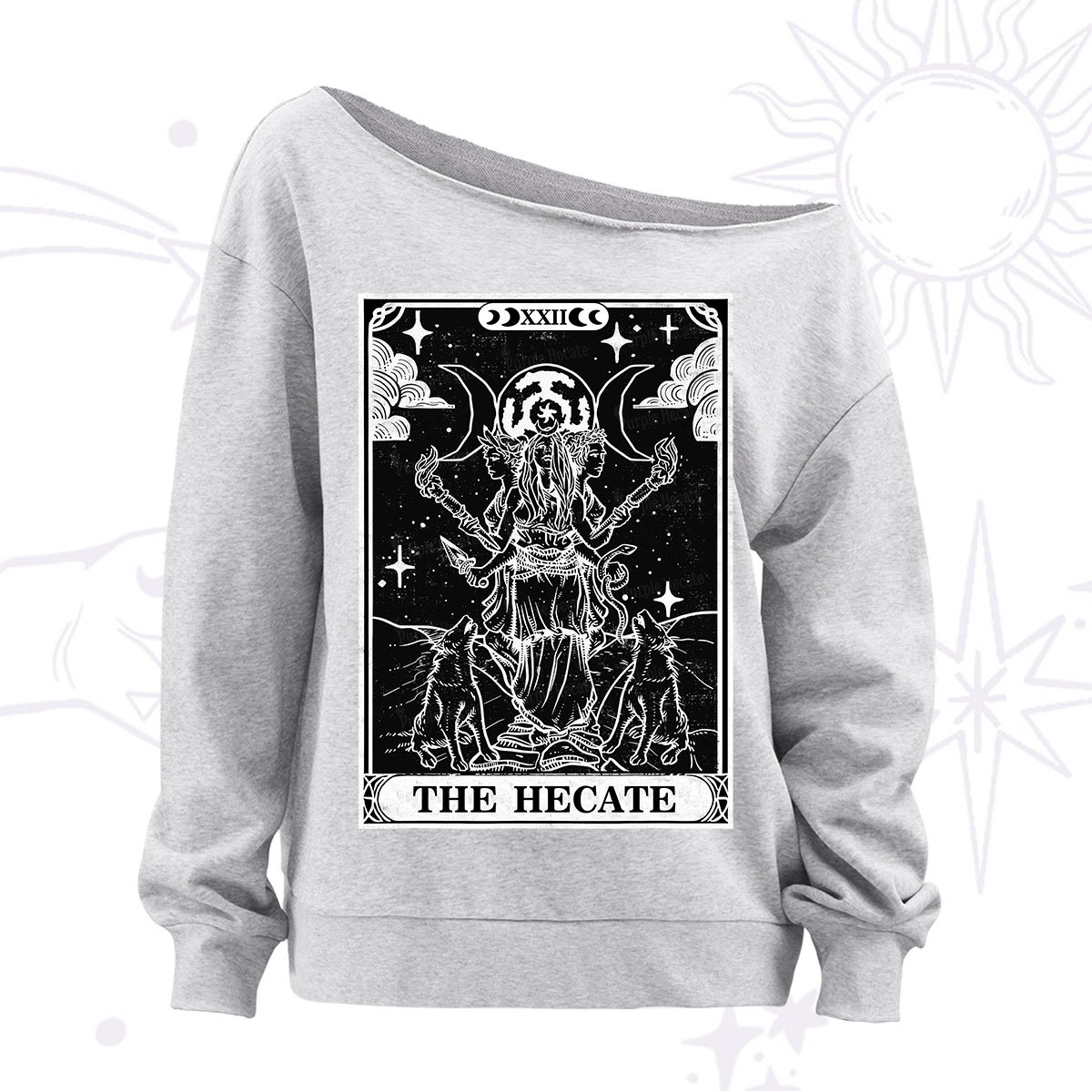 Purplehecate The Dark Moon Goddess Hecate Tarot Off The Shoulder Sweatshirt