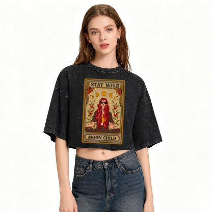Purplehecate The Stay Wild Moon Child Oracle Card Washed Cropped T-Shirt