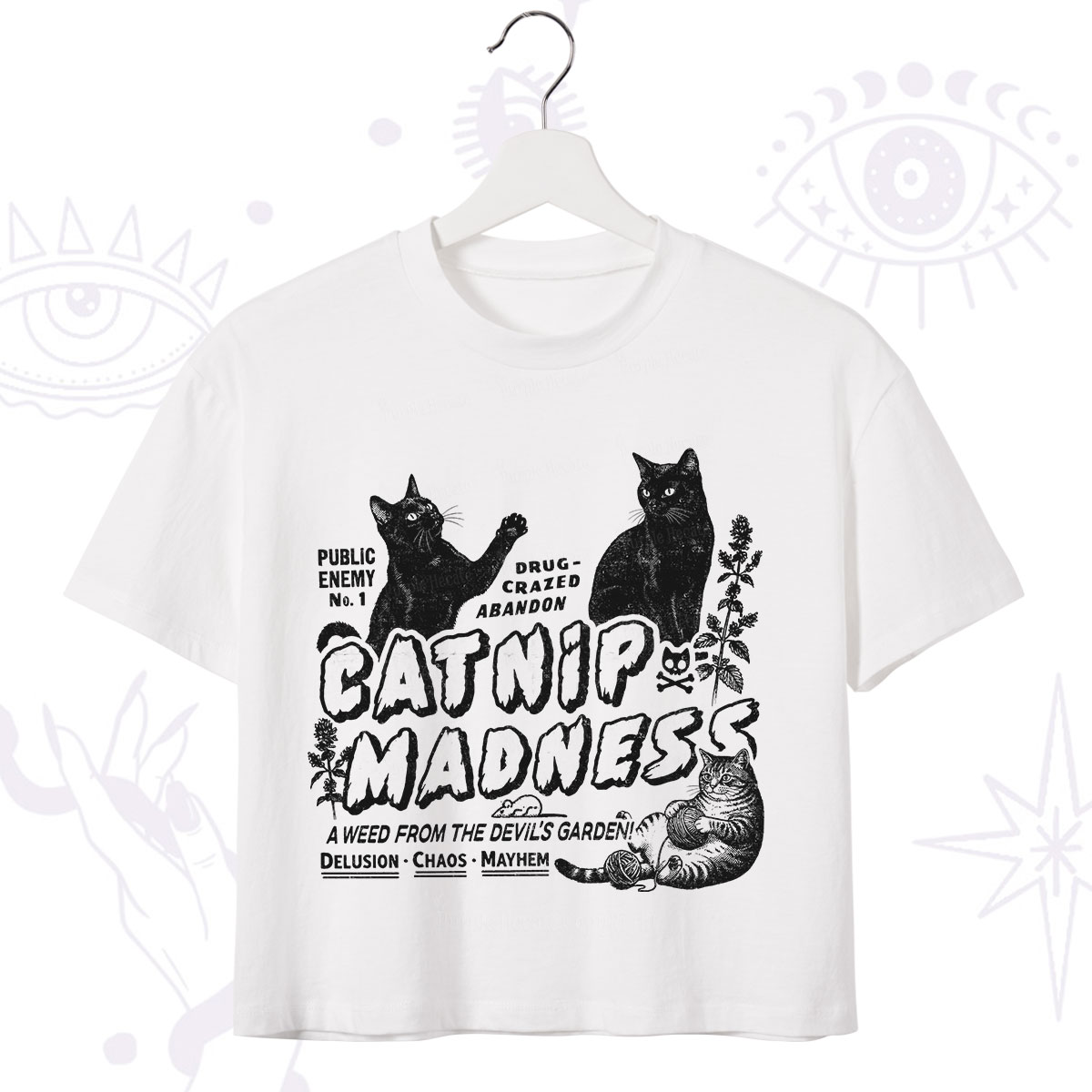 Purplehecate Catnip?Madness Cute?Cat Crop T-Shirt