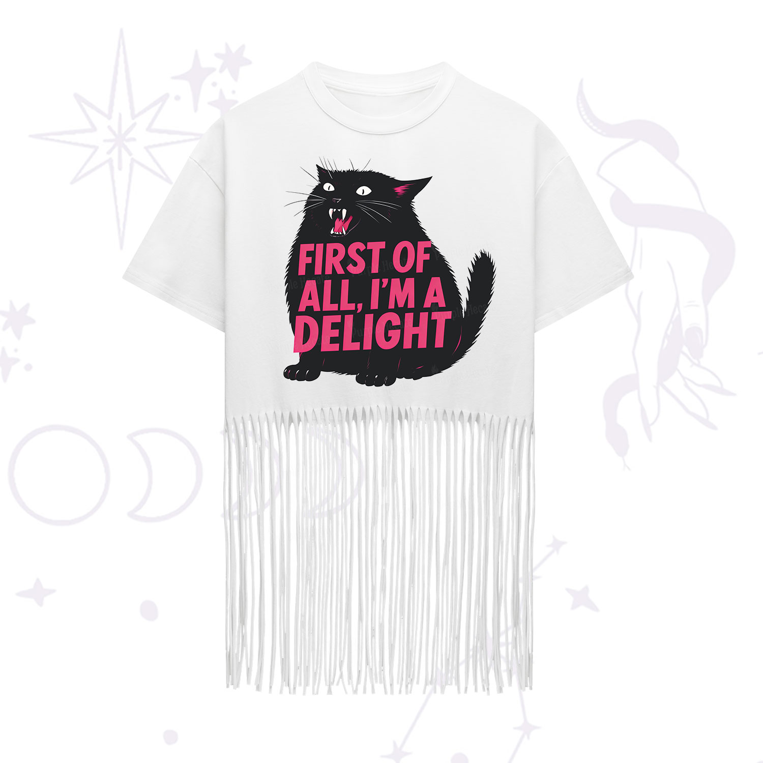 Purplehecate First Of All I'm A Delight Cat Fringe Hem T-Shirt