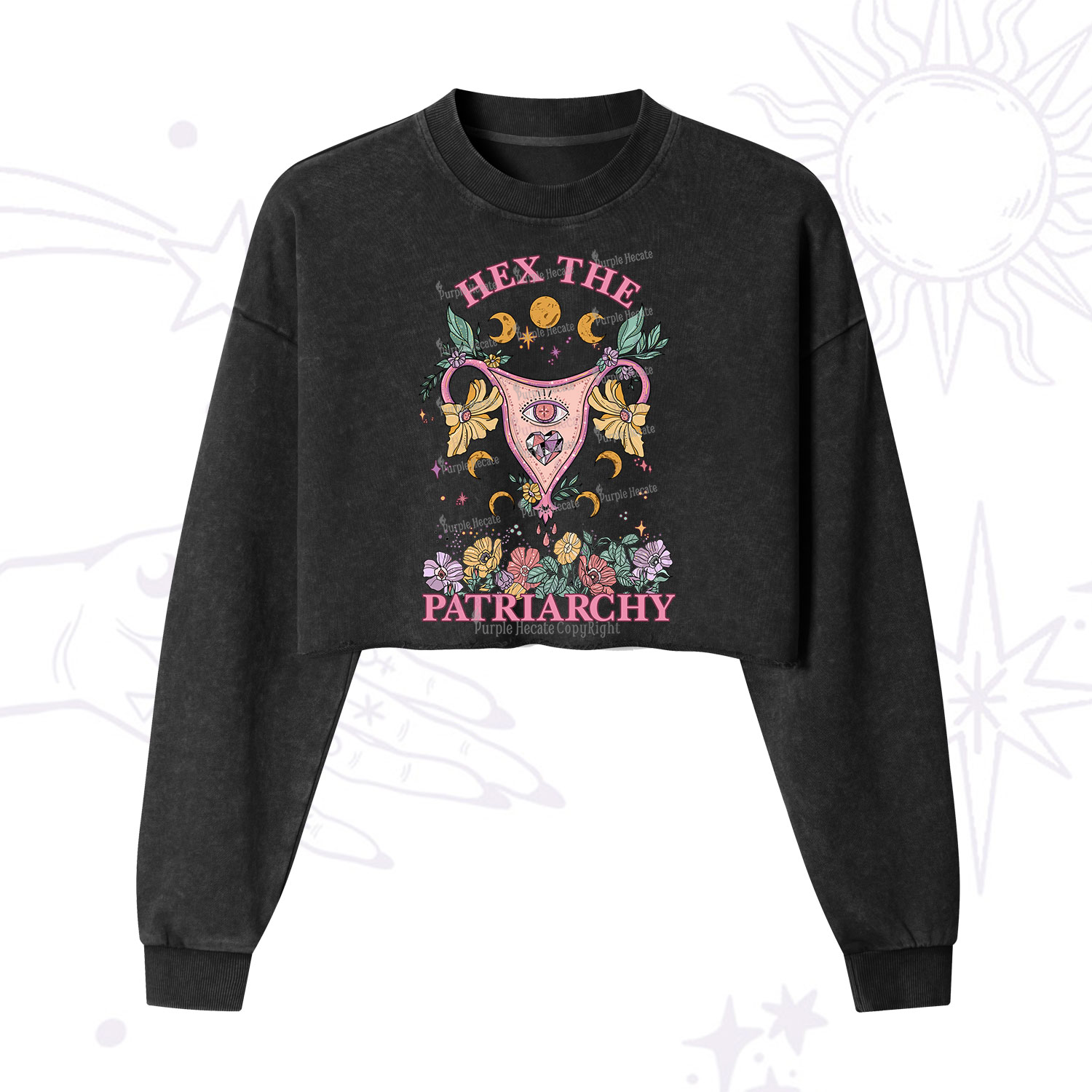 Purplehecate Hex the Patriarchy Feminist Power Cropped Washed Sweatshirt