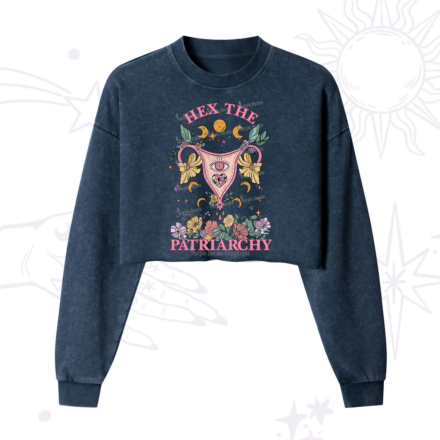 Purplehecate Hex the Patriarchy Feminist Power Cropped Washed Sweatshirt