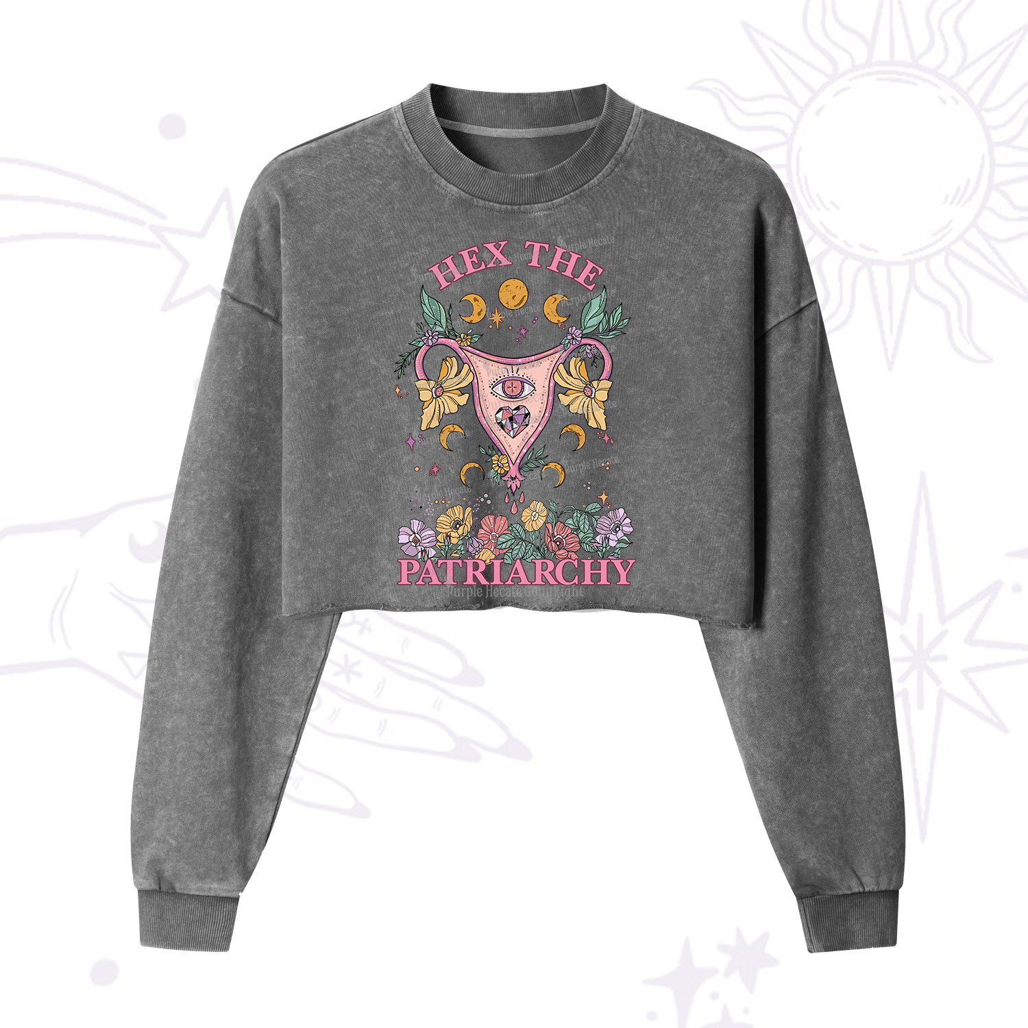 Purplehecate Hex the Patriarchy Feminist Power Cropped Washed Sweatshirt
