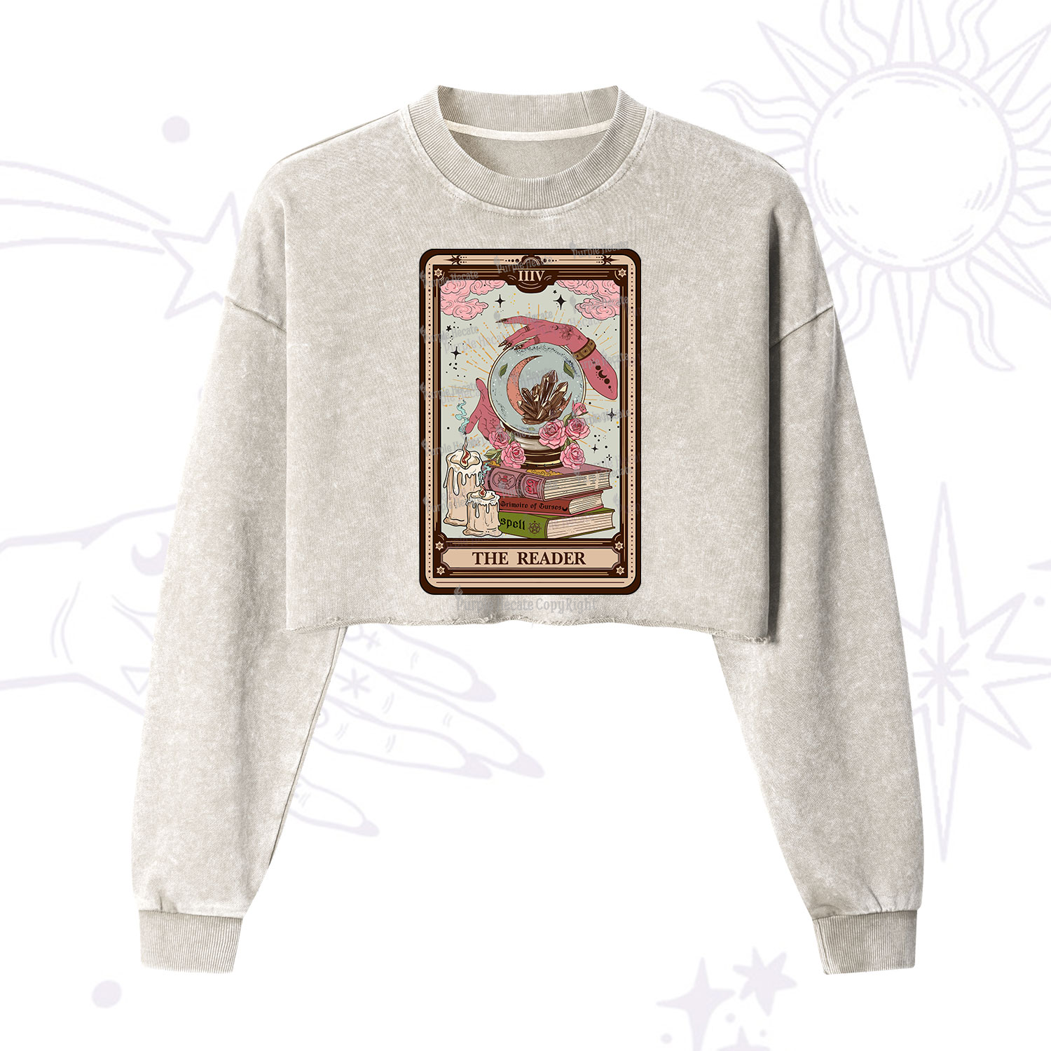 Purplehecate The Reader Tarot Witch Vibes Cropped Washed Sweatshirt