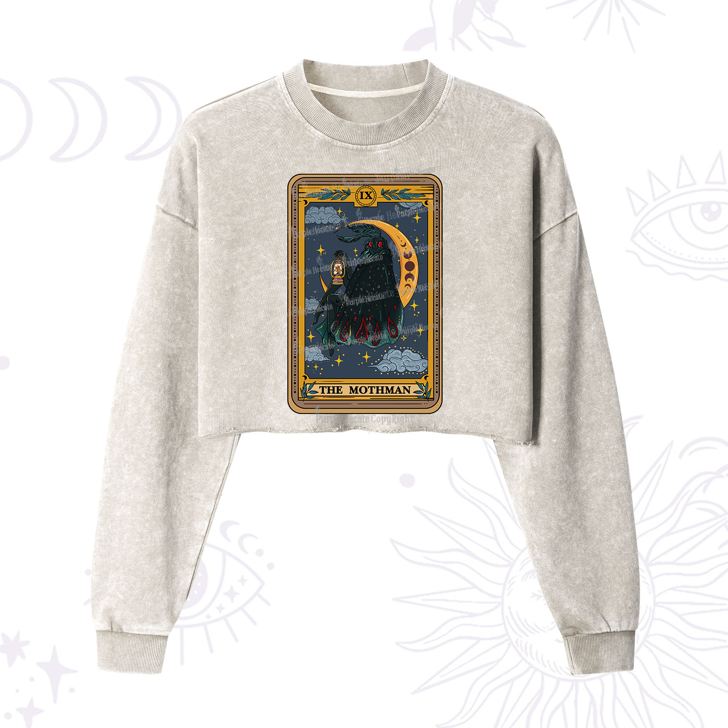 Purplehecate The Mothmen Tarot Cropped Washed Sweatshirt