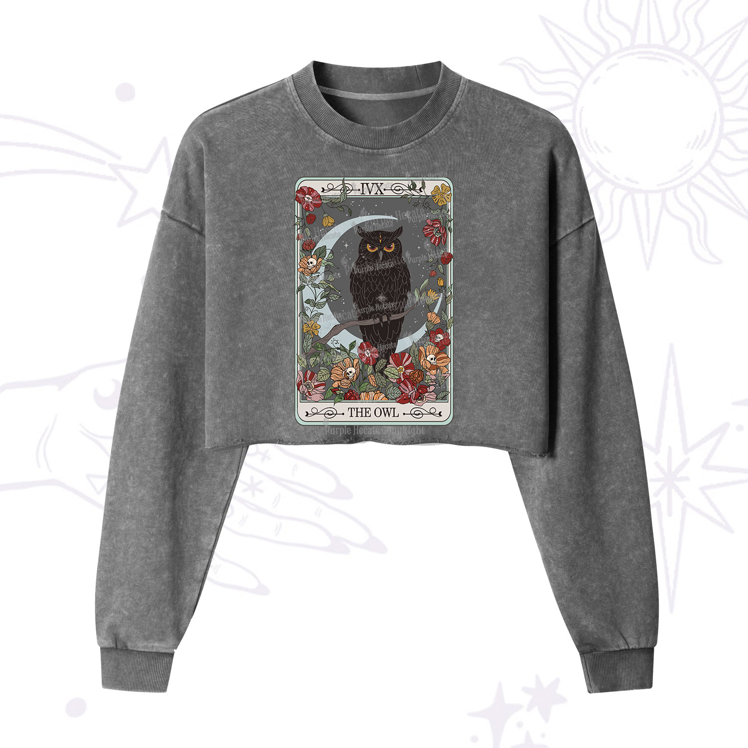 Purplehecate The Owl Tarot Cropped Washed Sweatshirt