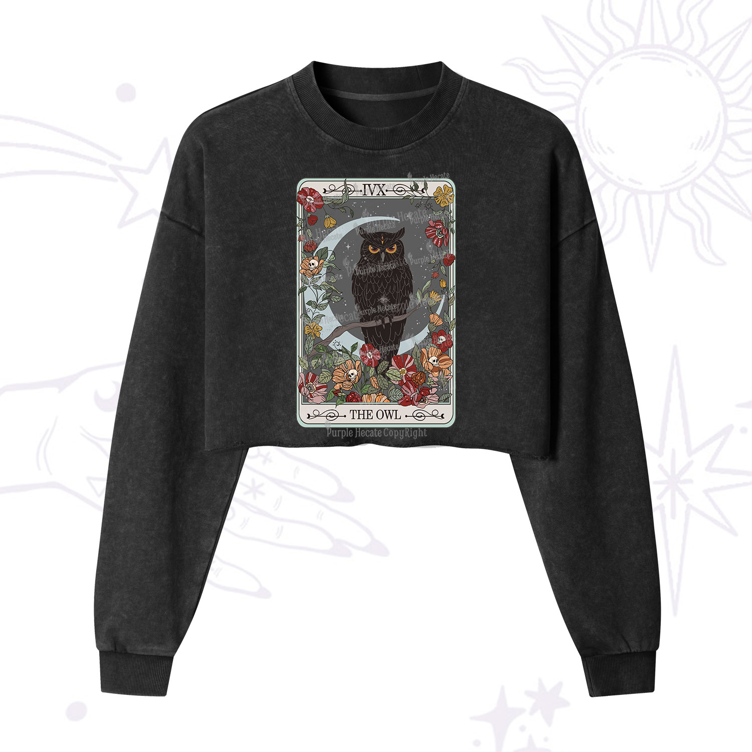 Purplehecate The Owl Tarot Cropped Washed Sweatshirt