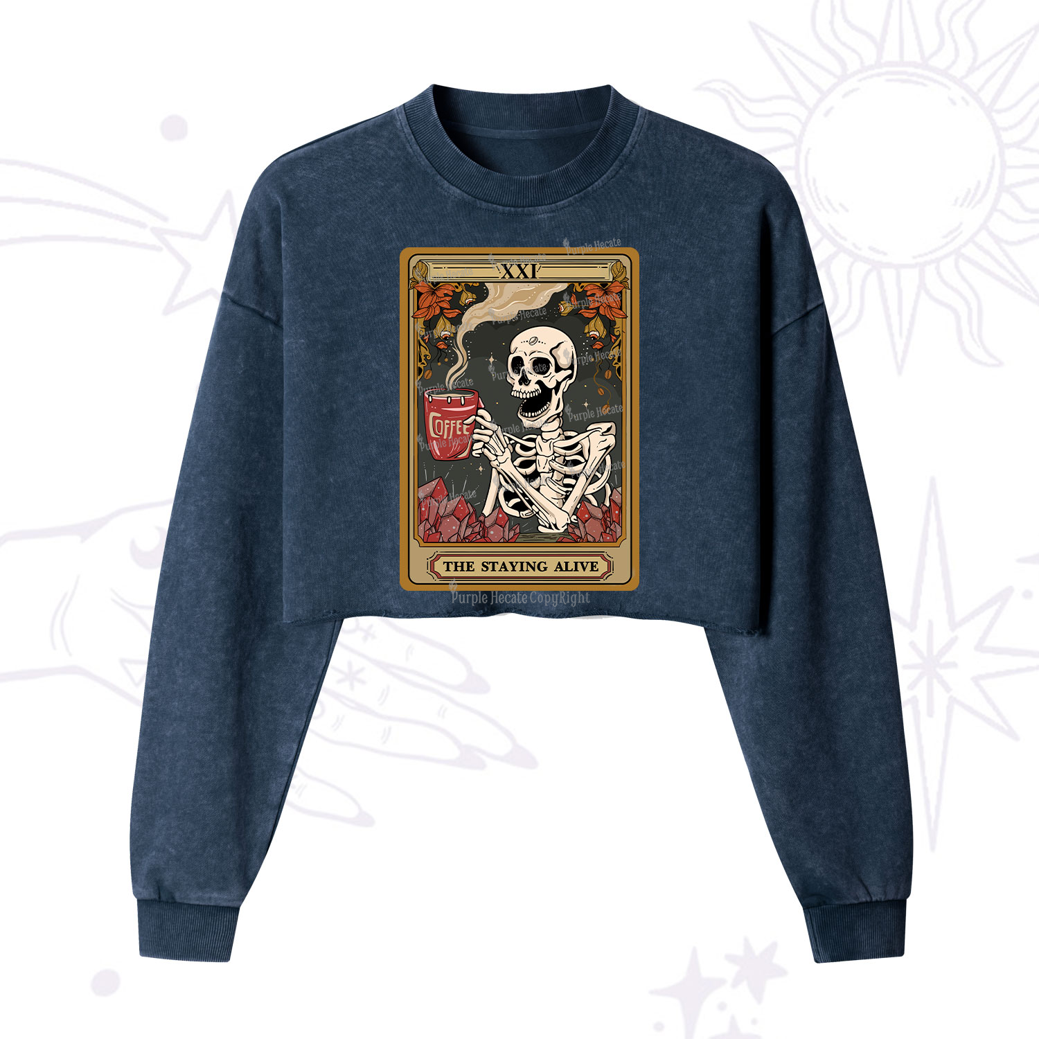 Purplehecate The Staying Alive Tarot Card Cropped Washed Sweatshirt