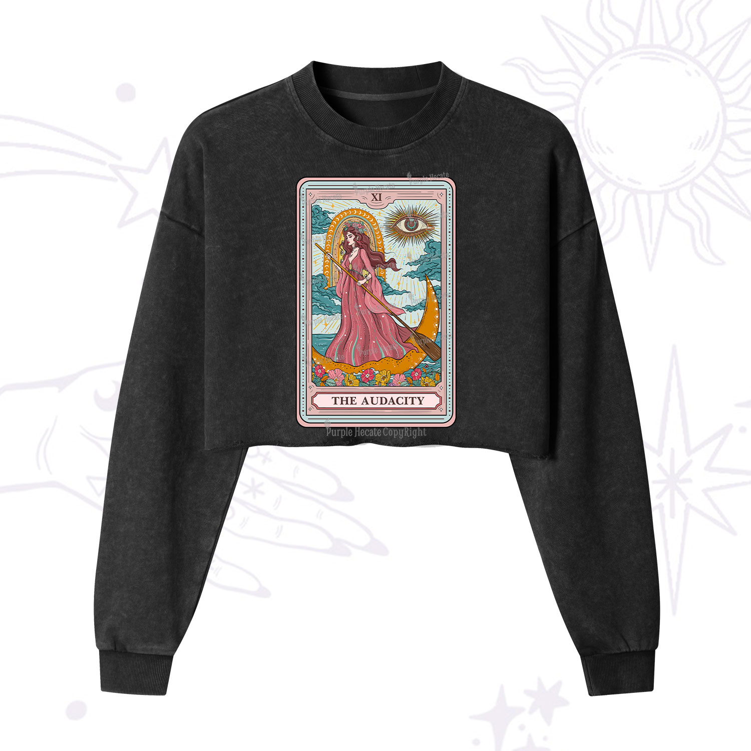 Purplehecate The Audacity Goddess Tarot Cropped Washed Sweatshirt