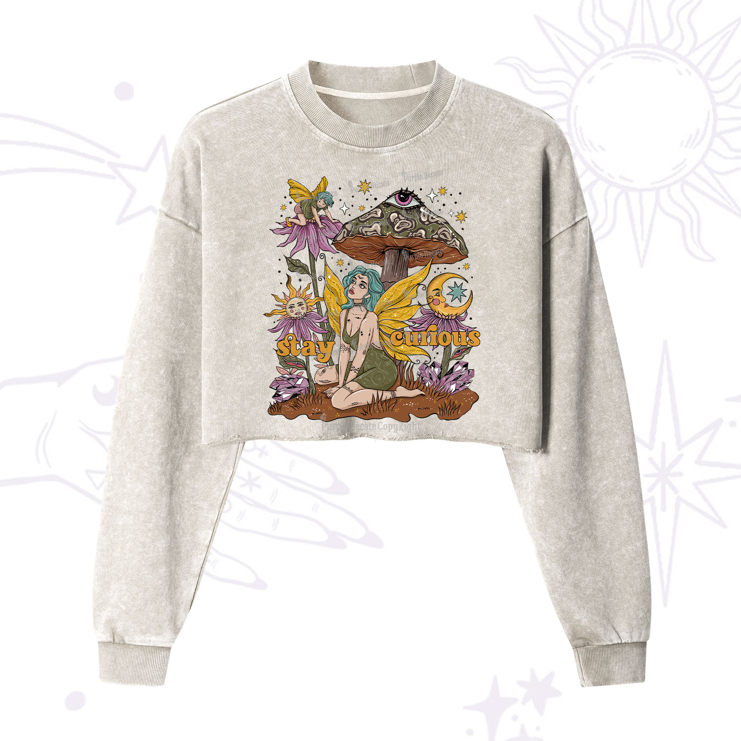 Purplehecate Stay Curious Cropped Washed Sweatshirt