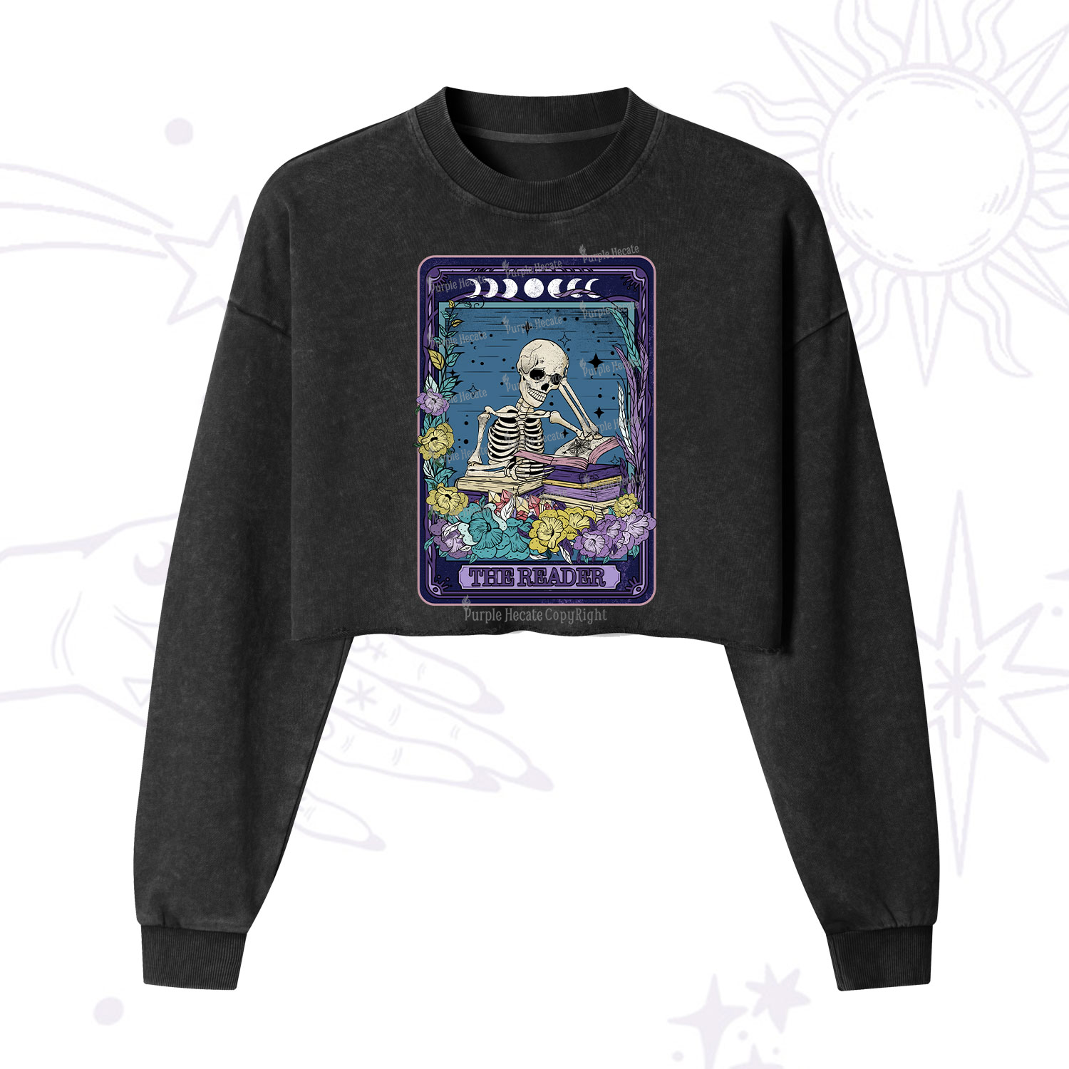 Purplehecate The Reader Tarot Card Cropped Washed Sweatshirt