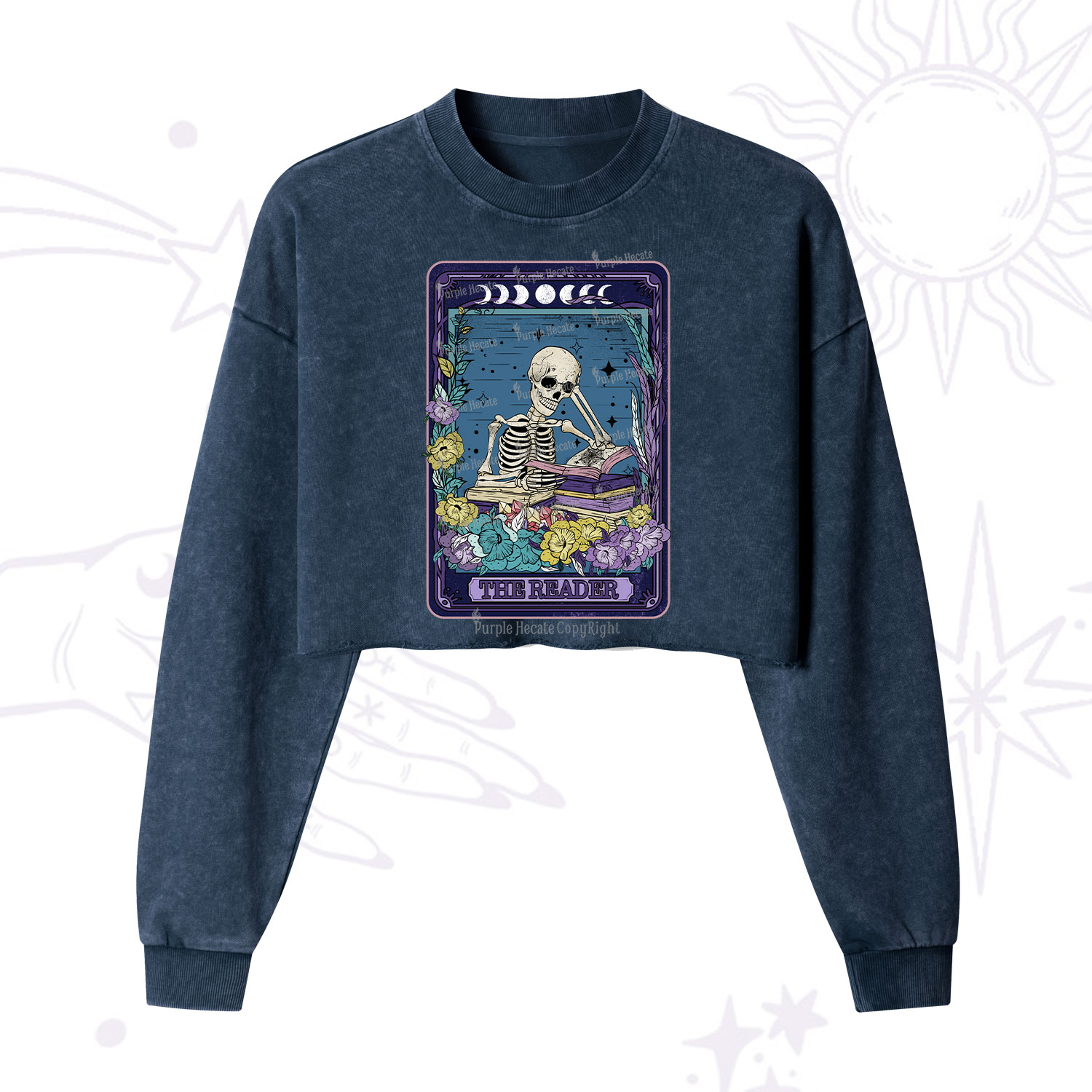 Purplehecate The Reader Tarot Card Cropped Washed Sweatshirt