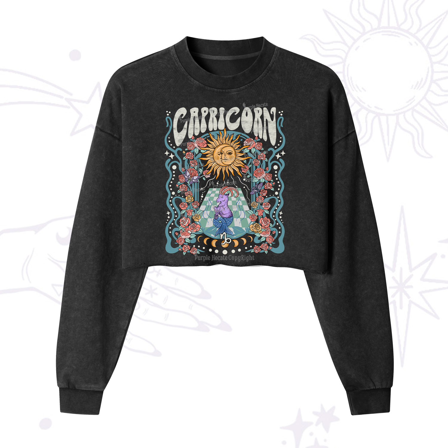 Purplehecate The Mother Tarot  Cropped Washed Sweatshirt