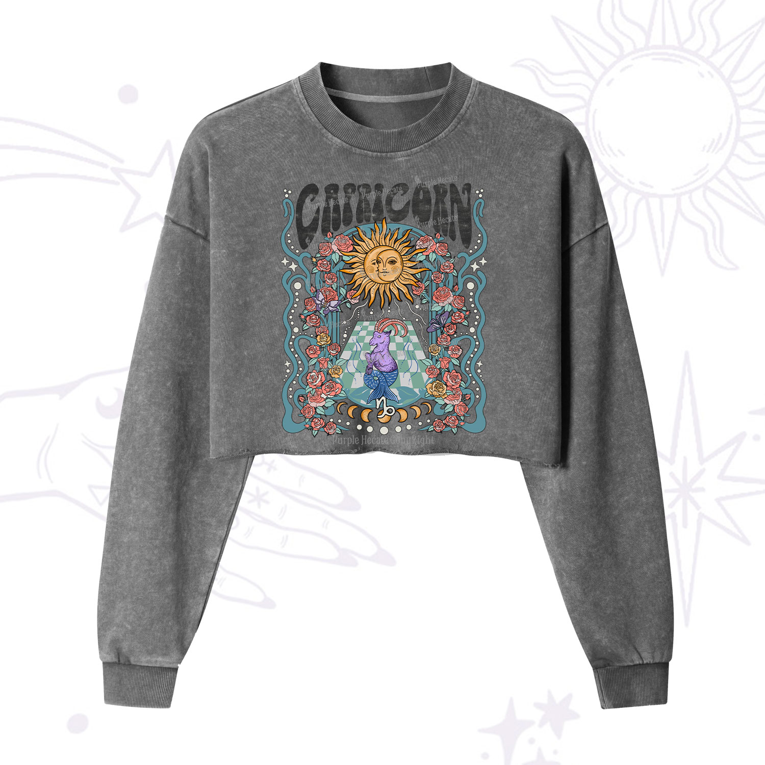 Purplehecate The Mother Tarot  Cropped Washed Sweatshirt