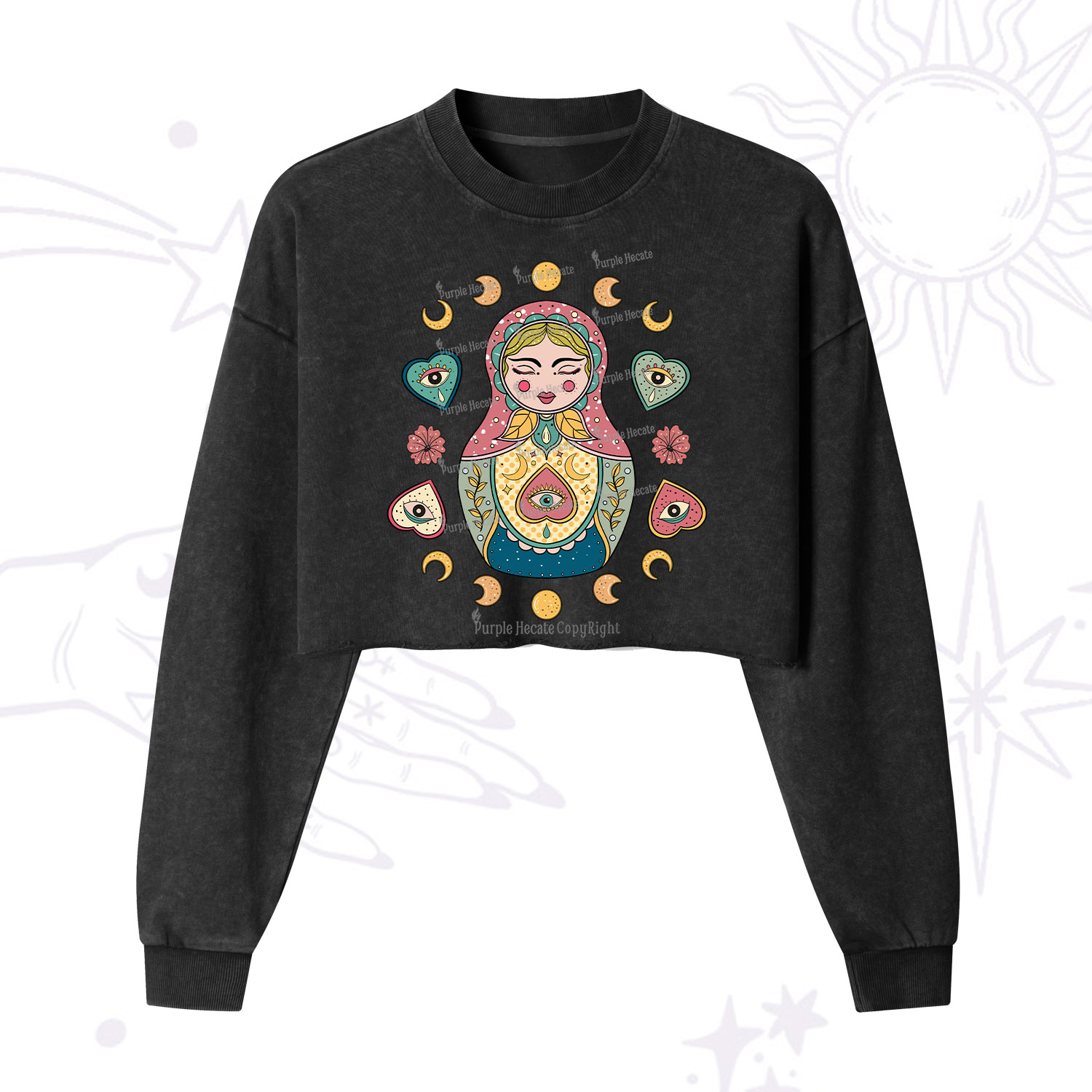 Purplehecate Nesting Doll Cropped Washed Sweatshirt