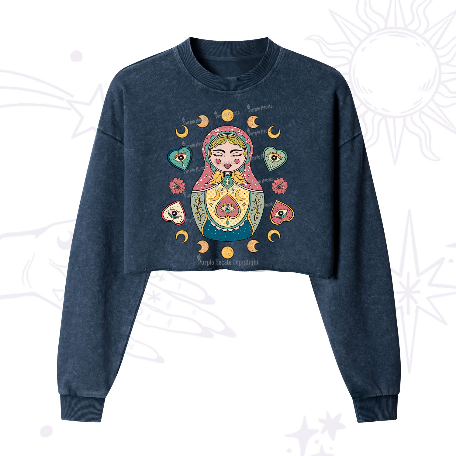 Purplehecate Nesting Doll Cropped Washed Sweatshirt