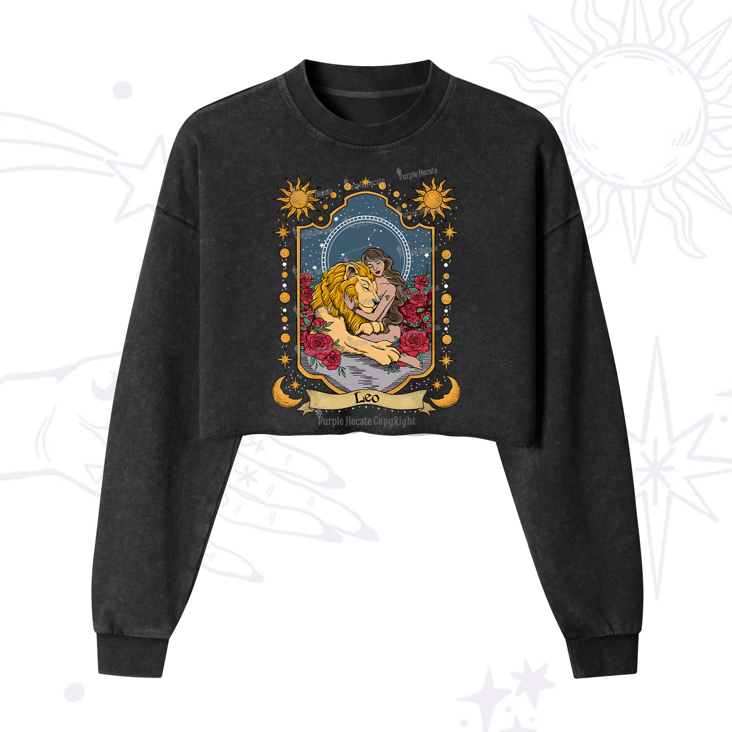 Purplehecate Leo Zodiac Cropped Washed Sweatshirt