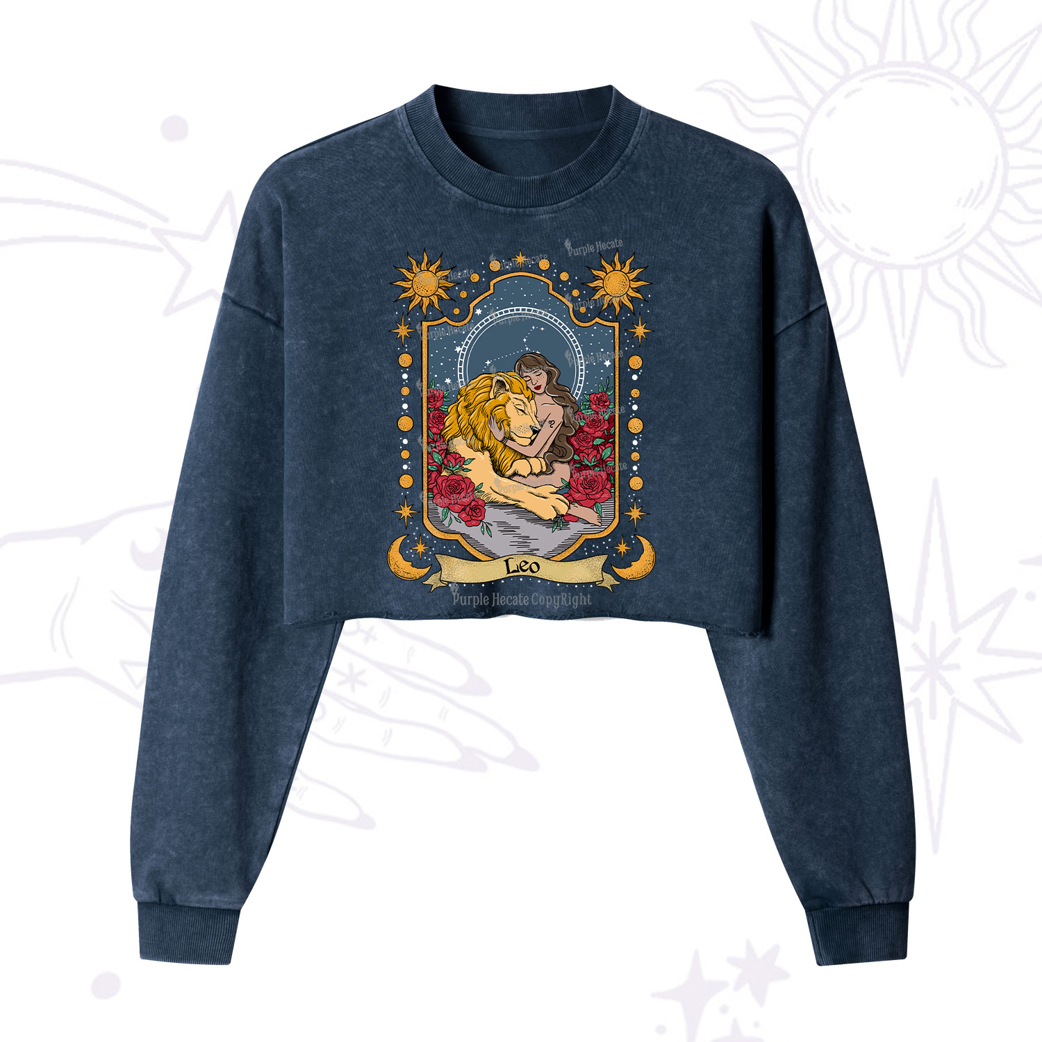 Purplehecate Leo Zodiac Cropped Washed Sweatshirt