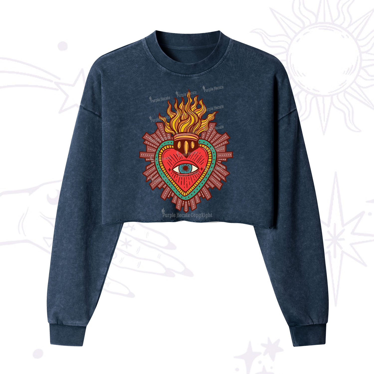 Purplehecate Sacred Heart Cropped Washed Sweatshirt