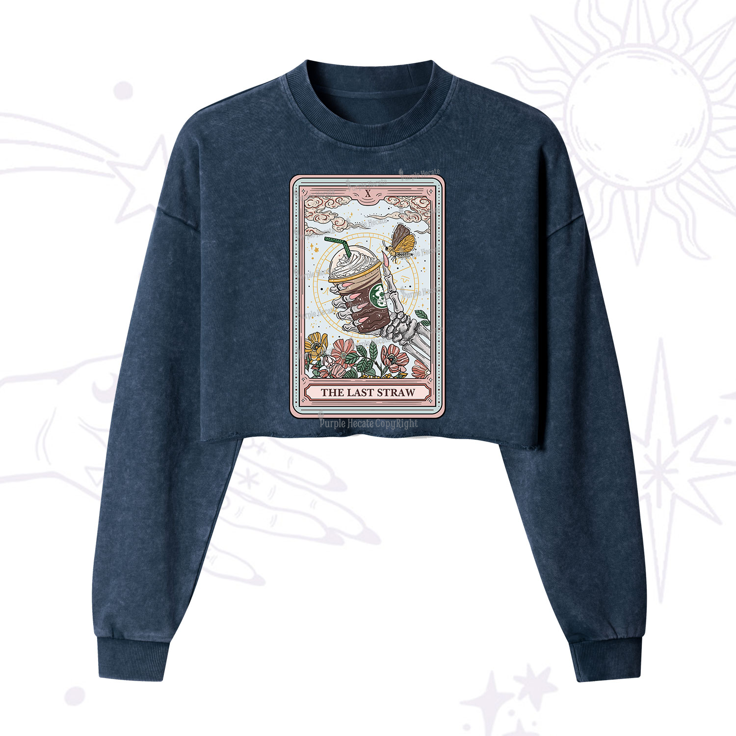 Purplehecate The Last Straw Tarot  Cropped Washed Sweatshirt