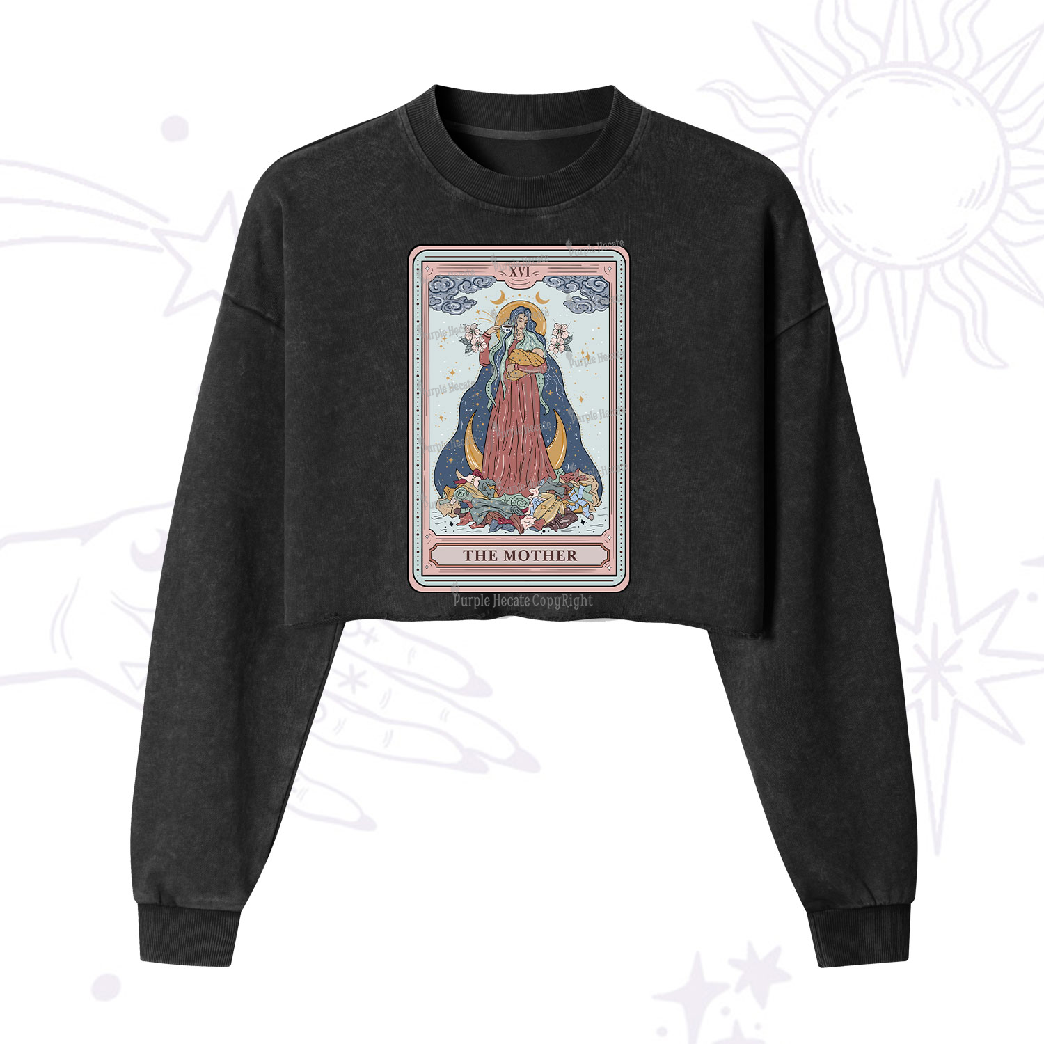 Purplehecate The Mother Tarot  Cropped Washed Sweatshirt