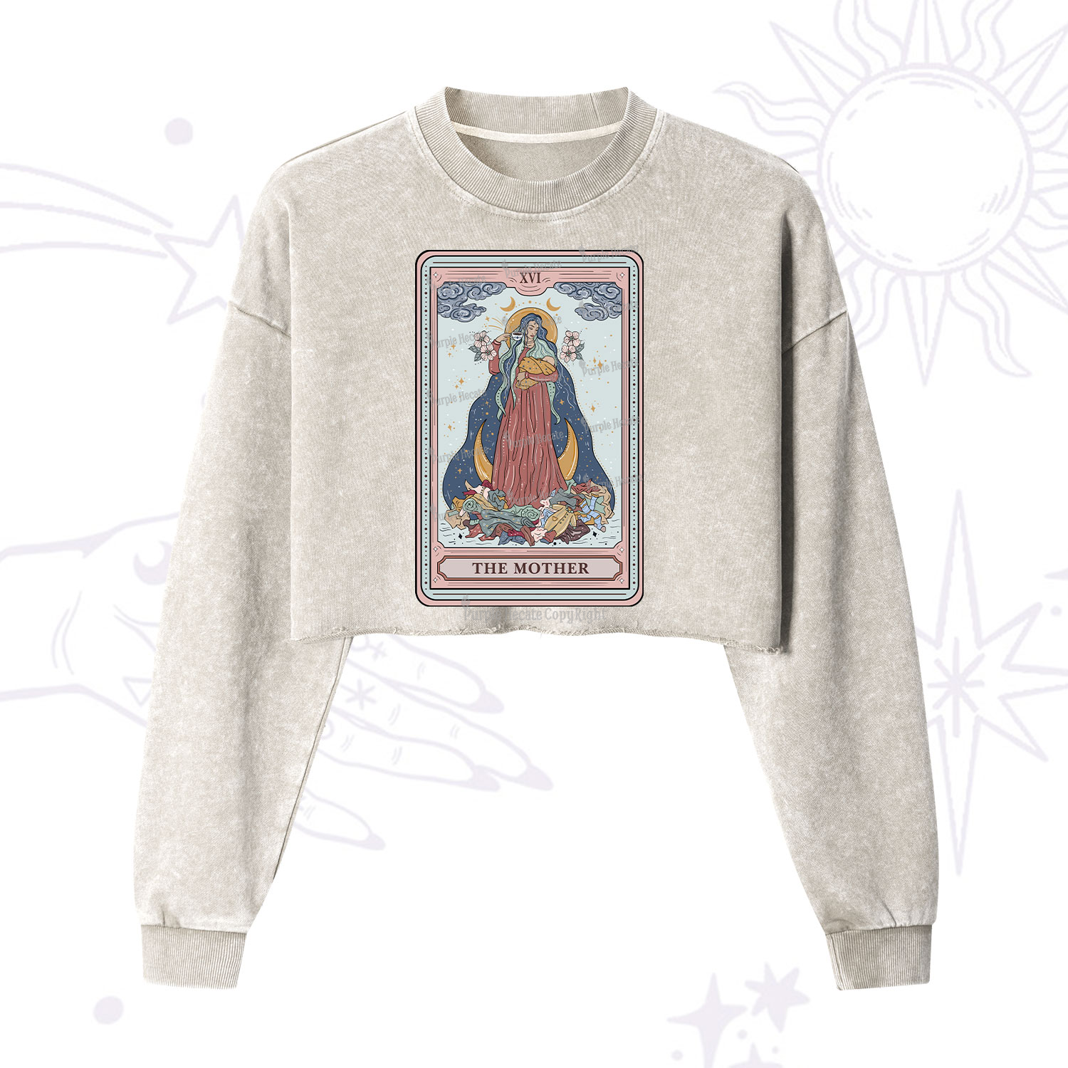 Purplehecate The Mother Tarot  Cropped Washed Sweatshirt