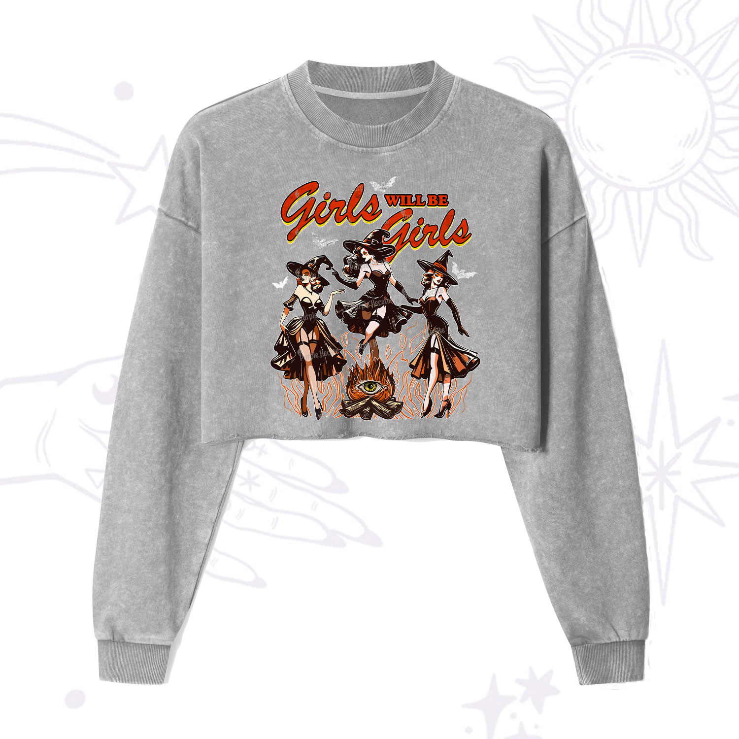 Purplehecate Girls Will Be Girls Cropped Washed Sweatshirt