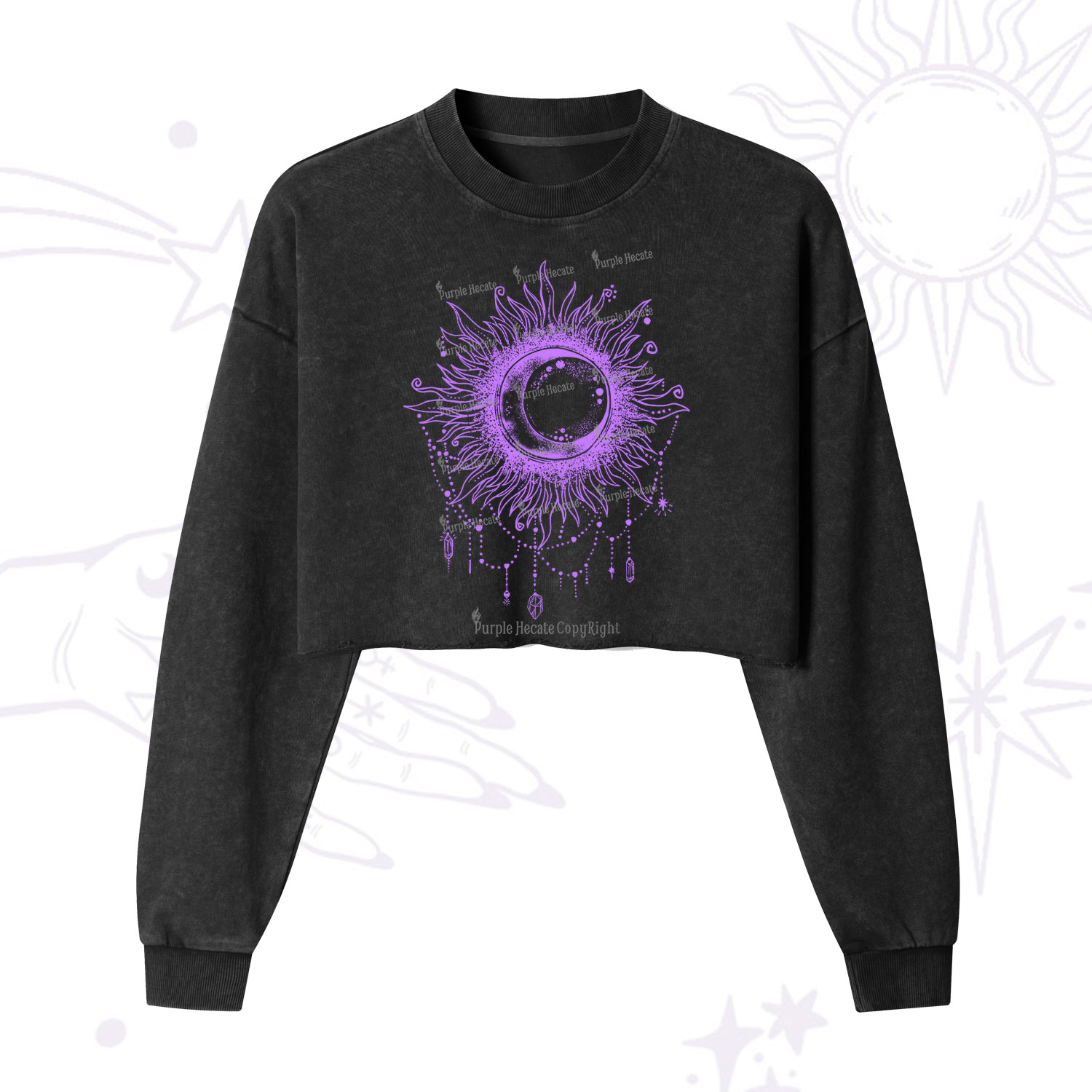 Purplehecate Starry Eye Cropped Washed Sweatshirt