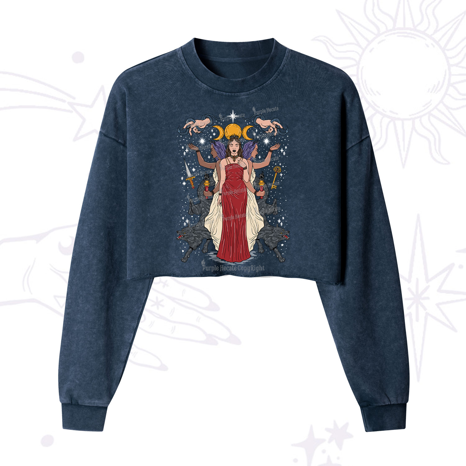 Purplehecate The Triple Goddess Hecate Cropped Washed Sweatshirt