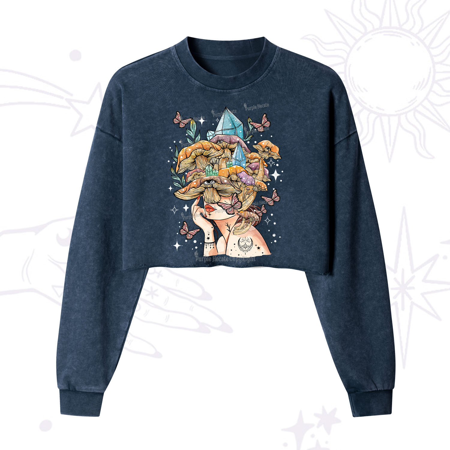 Purplehecate Crystal Goddess Cropped Washed Sweatshirt