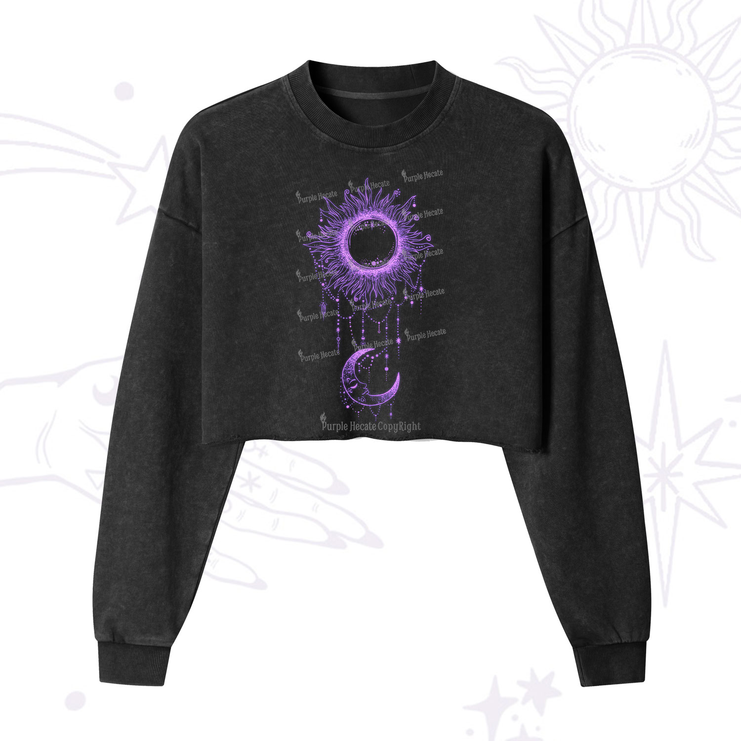 Purplehecate Radiance Of Sun And Moon Cropped Washed Sweatshirt