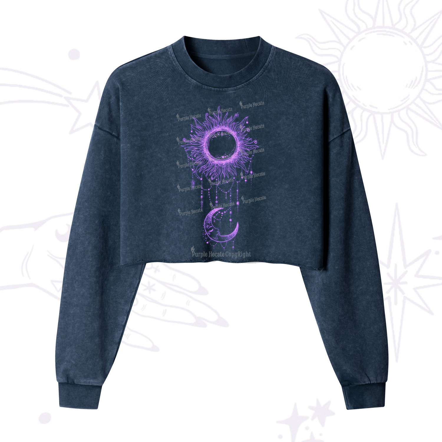 Purplehecate Radiance Of Sun And Moon Cropped Washed Sweatshirt