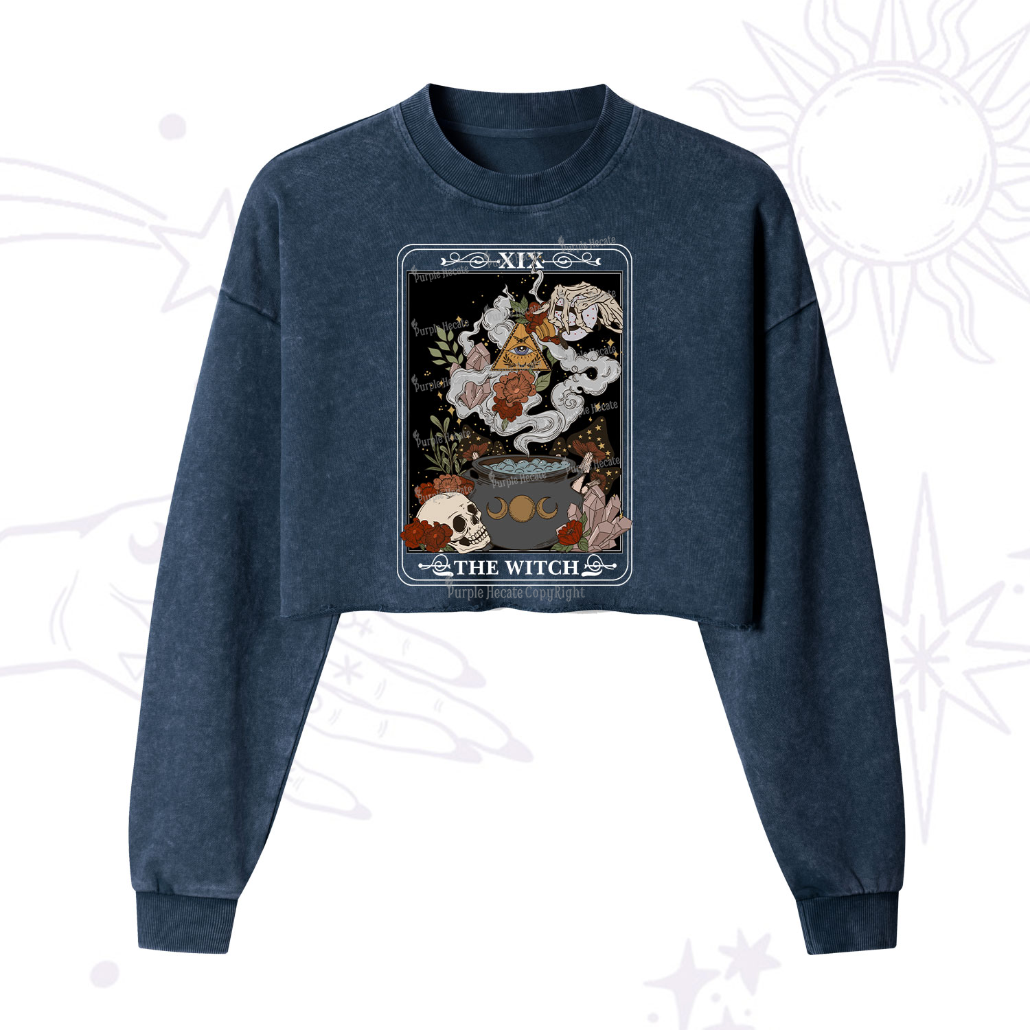Purplehecate The Witch Tarot Cropped Washed Sweatshirt